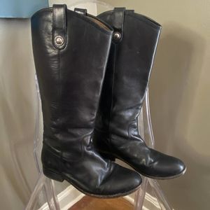 FRYE Black Leather Melissa Button Boots | Size 8B